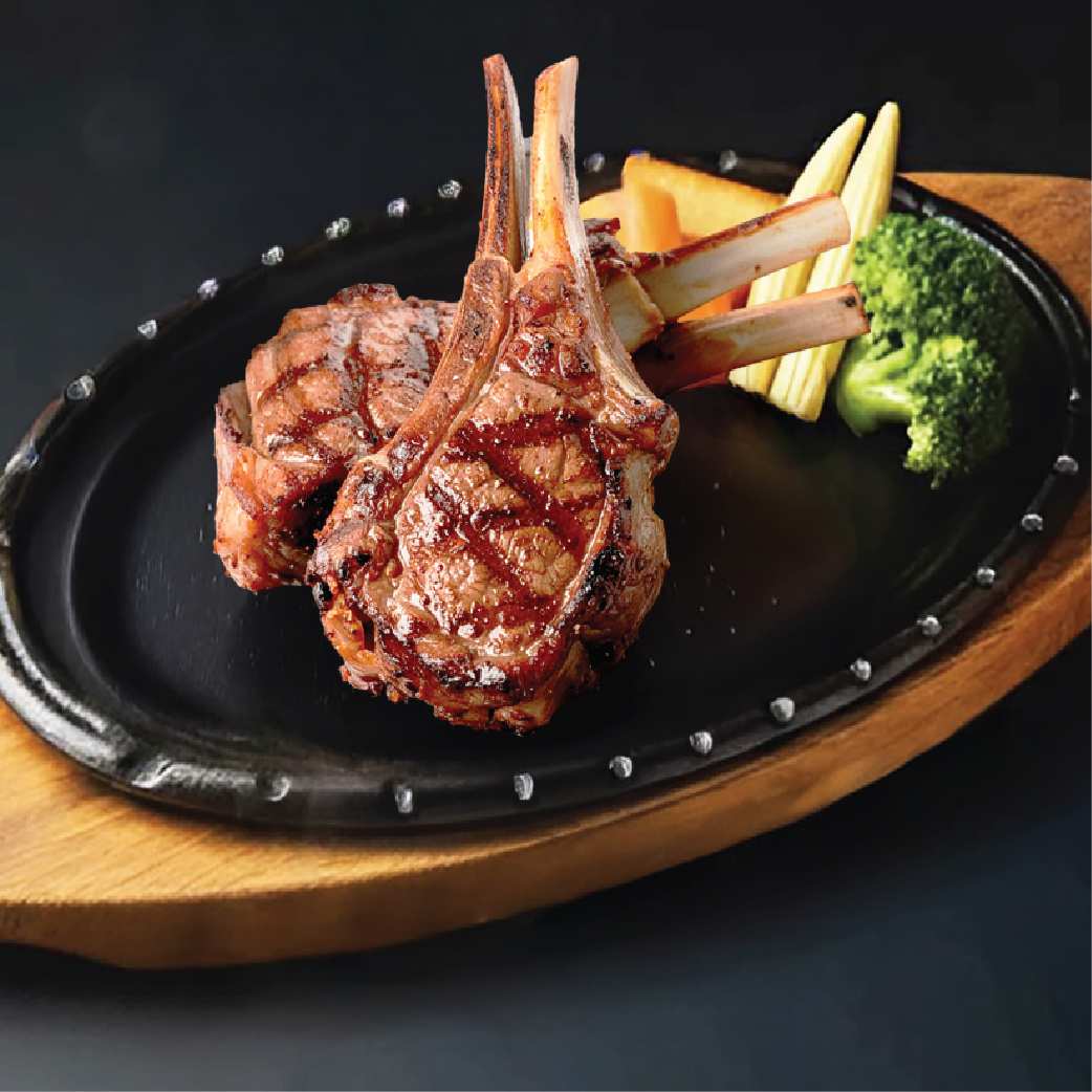 Charcoal Grilled Rack of Lamb with Cilantro Mint Sauce