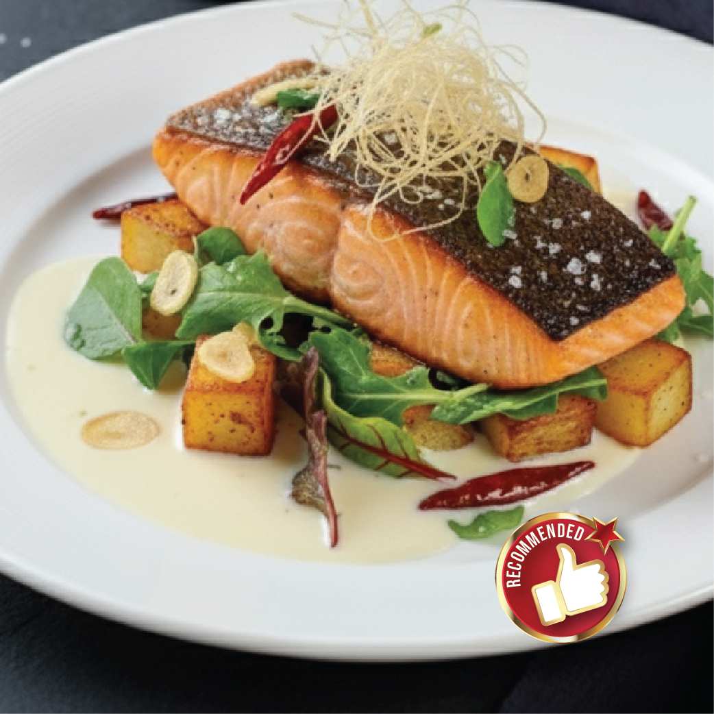 Grilled Salmon with White Wine Cream Sauce