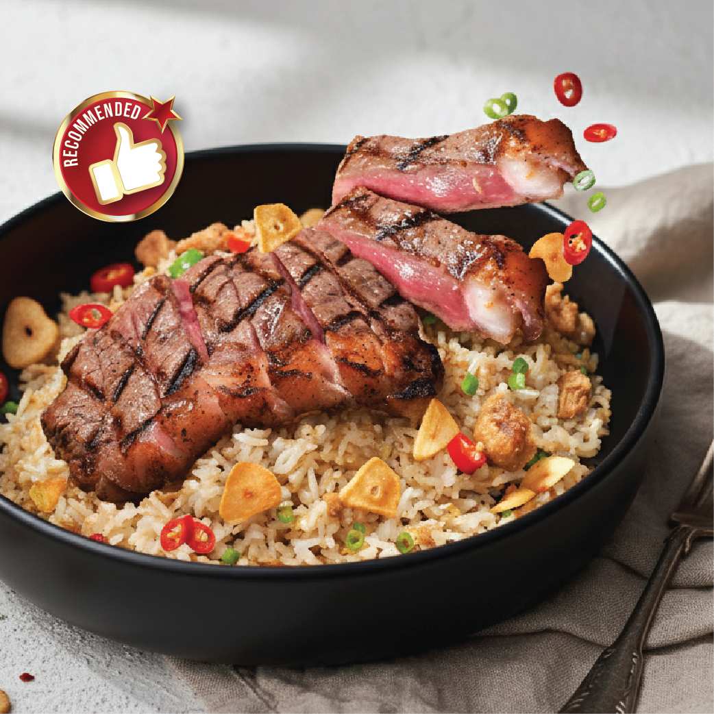 Dry Aged Beef with Beef crackling fried rice